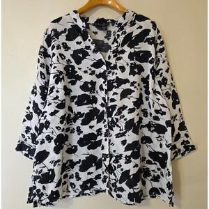 Mercer & Madison 100% Linen Top Sz 3X Floral Print Button Up Tunic Beachy Boho